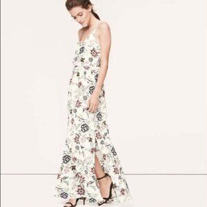 Loft White Floral Maxi Dress Sleeveless Womens Size 12 Pullover Blouson